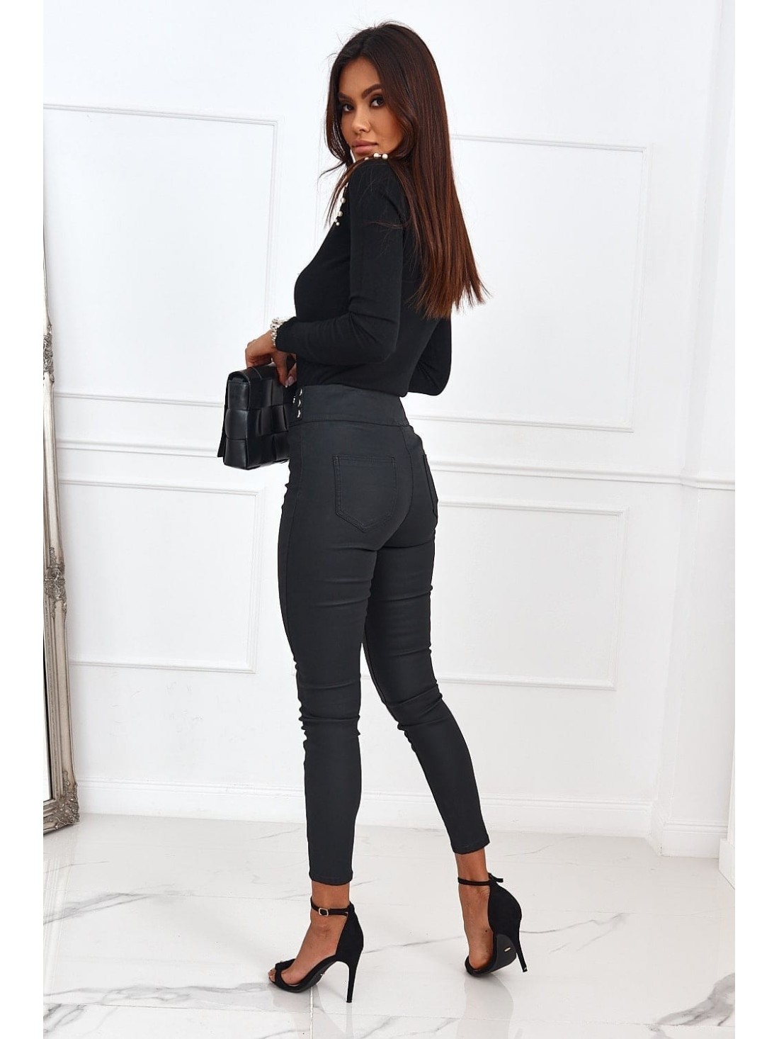 Schwarze Hose mit hohem Bund und Reißverschluss 91190 – Online-Shop – Boutique